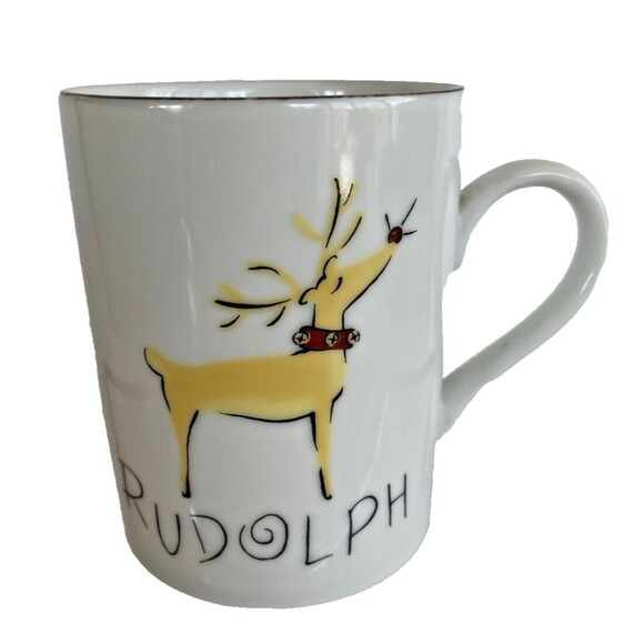 Pottery Barn RUDOLPH Reindeer Mug Cup 16 oz Made in Japan 4" Tall  3" Wide HTF - Picture 1 of 7